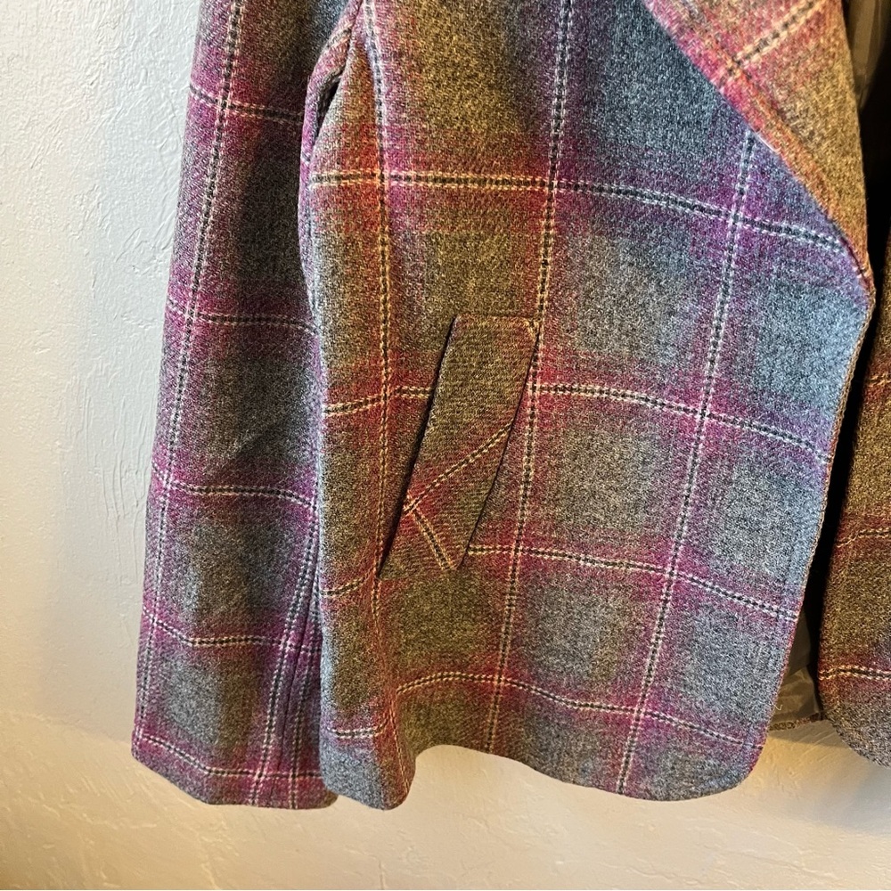 Talbots Gray Pink Plaid Wool Tweed Open Front Blazer Jacket 16P Career - Picture 5 of 10